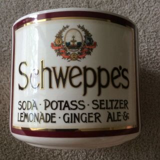 Antique Vintage SCHWEPPES Advertising Ceramic Ice Bucket Made In England 9