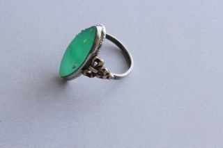 Vintage Art Deco Clarks & Coombs Sterling Silver 10k White Gold Chrysoprase Ring