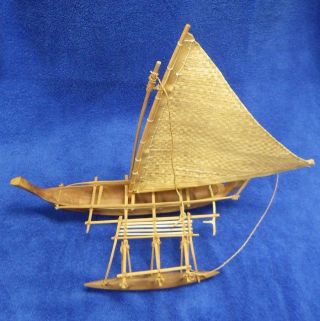 Vintage South Pacific Island Wood Outrigger Canoe Polynesia Micronesia Oceania