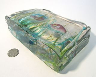 Vtg CENEDESE Italian Murano Art Glass FISH AQUARIUM BLOCK Sculpture Paperweight 11
