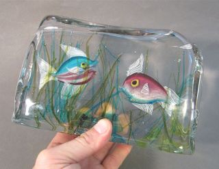 Vtg CENEDESE Italian Murano Art Glass FISH AQUARIUM BLOCK Sculpture Paperweight 3