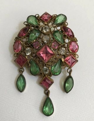 Gorgeous Vintage By Robert Pink Green Crystal Brooch Pendant