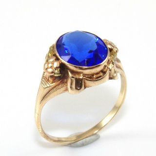 Vintage 10k Yellow Gold Blue Paste Stone Cz Ring Size 6