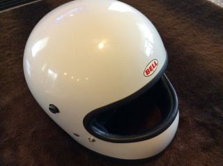 Vintage 1970’s Bell Snell 75 Star Ii Full Face White Motorcycle Helmet 7 1/4 Med