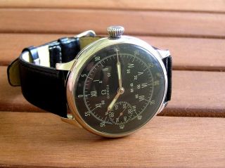 Vintage Omega Movement 1927 Ww2 Military Watch Mirrored Indication Dial 15 Jewel
