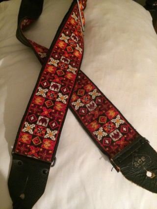Vintage 70 ' s Hippie Pattern Ace leather backing Guitar Strap made in U.  S.  A 2