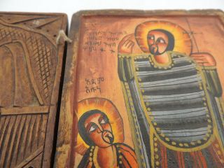 Vintage Ethiopian Wood Coptic Christian Icon Dyptich Altar Carved 5