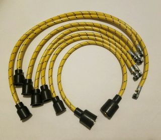 8mm Cloth Covered Spark Plug Wire Set Vintage Wires Inline 6 Suppression Yl - Bk