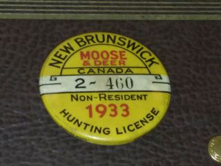 Vintage Authentic Brunswick 1933 Moose & Deer Hunting License Badge Button