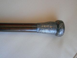 Vintage Antique Sterling Silver Topped Knob (marked) Cane Walking Stick