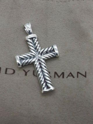 Vintage David Yurman Sterling Silver Chevron Cable Cross Pendant