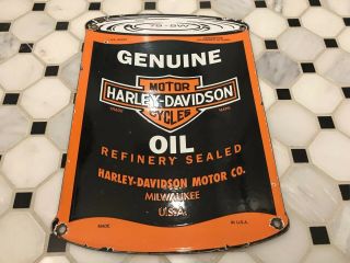 Vintage Harley Davidson Oil Can Porcelain Dealership Sign Gas Indian Hog Panhead