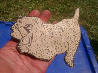 Primitive Vintage Antique Folk Art Hand Made Wood Cut Out Figurines Spotted Dog