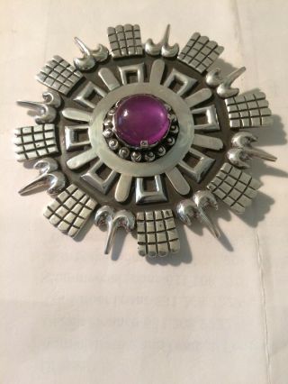 Mexican Ex Large Sterling & Amethyst Pin Brooch