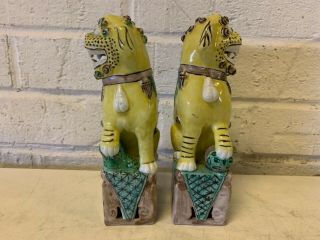 Vintage Asian Chinese Yellow & Green Porcelain Glaze Foo Dogs 2
