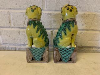 Vintage Asian Chinese Yellow & Green Porcelain Glaze Foo Dogs 3