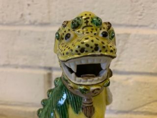 Vintage Asian Chinese Yellow & Green Porcelain Glaze Foo Dogs 5