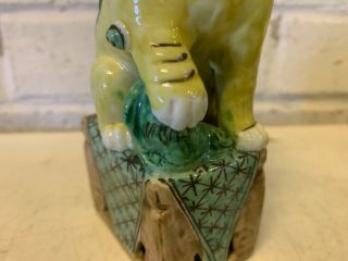 Vintage Asian Chinese Yellow & Green Porcelain Glaze Foo Dogs 8