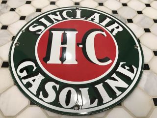 Vintage Sinclair H - C Gasoline Motor Oil Porcelain Sign Gas Station Pump Plate