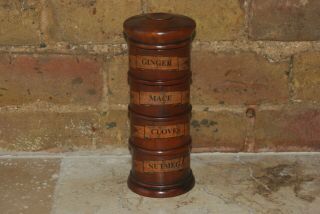 Antique Vintage Quality 4 Tier Treen Spice Tower Turned Wood