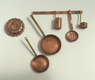 British Made Copper Saucepans Frying Pans & Utensils Dolls House Vintage Kitchen