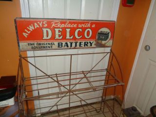 Vintage Delco Battery Collapsible Service Rack Advertisement Sign Rare