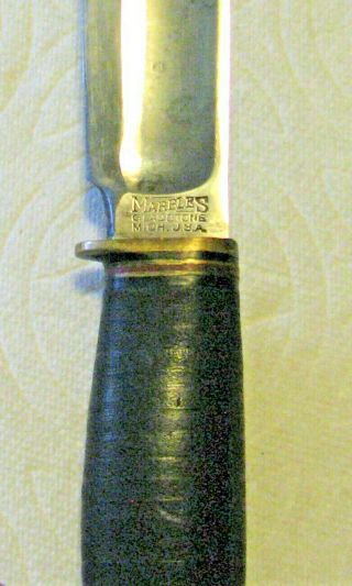 Vtg Sheath Hunt Blade MARBLES Ideal Knife 1 Old Tube Sewn Up ' front Leather Case 2