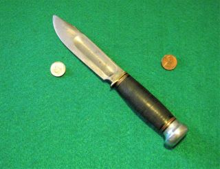 Vtg Sheath Hunt Blade MARBLES Ideal Knife 1 Old Tube Sewn Up ' front Leather Case 3