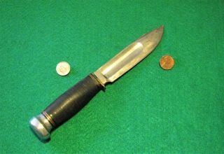 Vtg Sheath Hunt Blade MARBLES Ideal Knife 1 Old Tube Sewn Up ' front Leather Case 6