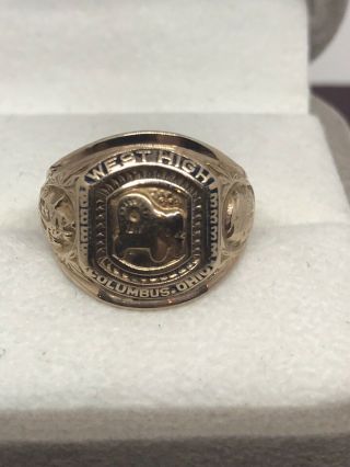 Vintage 1938 Class Ring West High Columbus Ohio 10k Size 7.  75 4.  4grams