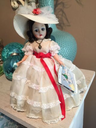 Vintage Madame Alexander Southern Belle Cissette White Organdy W Red Sash WT 5