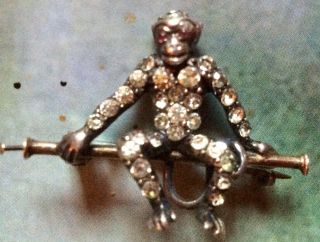 Rare Victorian Edwardian ? Solid Sterling Silver Monkey Brooch With Ruby Eyes 4