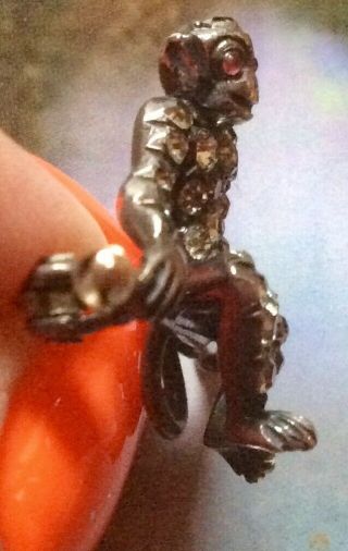 Rare Victorian Edwardian ? Solid Sterling Silver Monkey Brooch With Ruby Eyes 7
