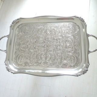 Vintage Heavy Silver Plate Chased Large Decanter Drinks Tray Viners 22 By 13.  5