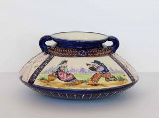 Vintage Quimper Henriot Faience Large Jar Or Vase Broderie Decor Form 456 France