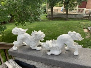 Pair Vintage Fitz & Floyd White Porcelain Foo Dog Figurines Blanc De Chine