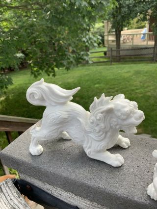 Pair Vintage Fitz & Floyd White Porcelain Foo Dog Figurines Blanc De Chine 2