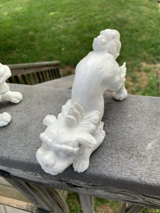 Pair Vintage Fitz & Floyd White Porcelain Foo Dog Figurines Blanc De Chine 3