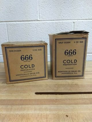 Two Vintage Boxes Of 666 Cold Preparation Bottles And Boxes