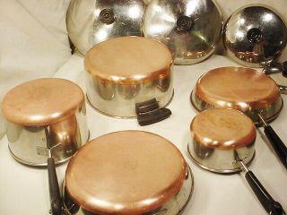 10 Pc Vtg Revere Ware Pot Pan Set Copper Clad Stock Pot Cookware Skillet Steamer 3