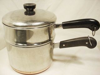 10 Pc Vtg Revere Ware Pot Pan Set Copper Clad Stock Pot Cookware Skillet Steamer 7
