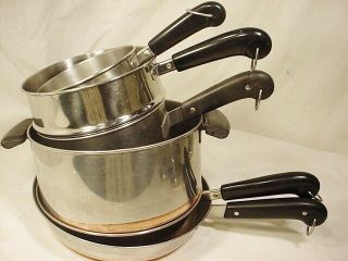 10 Pc Vtg Revere Ware Pot Pan Set Copper Clad Stock Pot Cookware Skillet Steamer 8