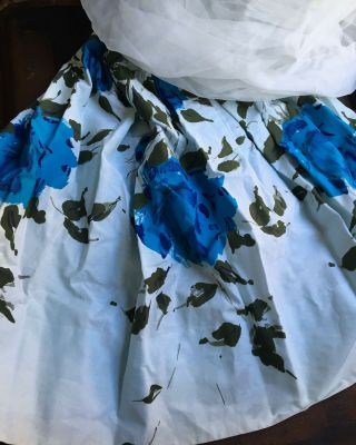 VTG VLV 50s CUPCAKE CHIFFON OVER COTTON FROTHY PARTY DRESS BABY BLUE ROSES EUC S 5
