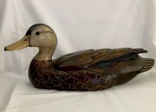 Ducks Unlimited Tom Taber Wood - Carved Black Duck Decoy Medallion Signature