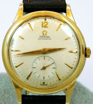Vintage Men 1955 Omega Automatic Gold Watch Service 490 Model Fx6282
