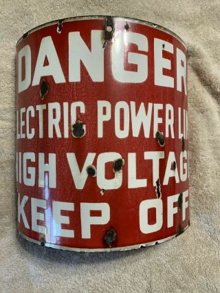 Vintage Early Rare Antique Porcelain Danger High Voltage Pole Sign