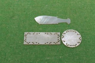 3 Antique Chinese Mother Of Pearl Gaming Counters Chips