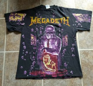 1991 Megadeth Vintage T - Shirt Vic Rattlehead All Over Print Brockum L
