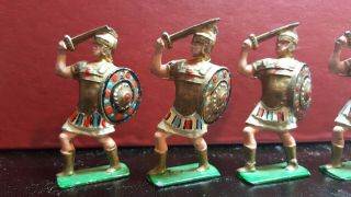 J & Hill Co Lead Roman Soldiers.  2 1/4 In High With Round Shield And Sword