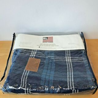 Vintage Ralph Lauren Bed Blanket Full Queen Size Blue Tartan Plaid Made Usa K1